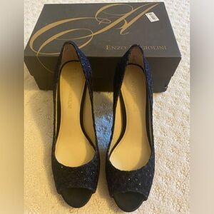 Enzo Angiolini Women’s Black Glitter Peep Toe Pump Size 6.5-stiletto heel